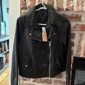 J Crew Black Washed Leather Moto Jacket Sz M.  NWT